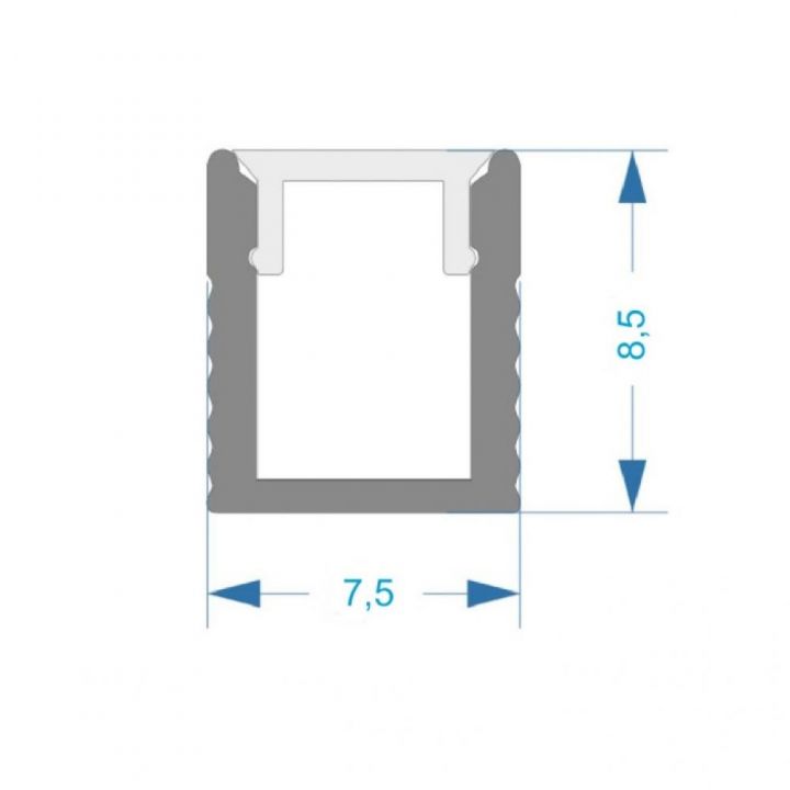 Алюмінієвий профіль вузький 8,5*7,5 мм + матовий розсіювач, комплект