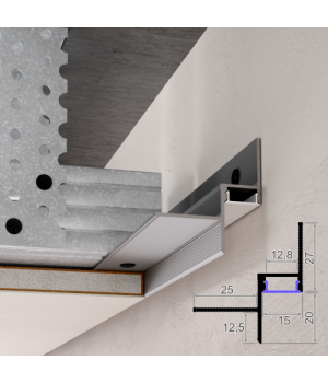 Алюмінінієвий профіль тіньового шву для світлодіодної стрічки 15х20х2500 мм, LP-APTL-15