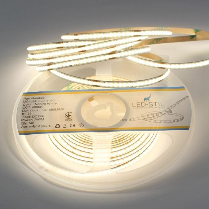Світлодіодна стрічка LED-STIL 4000K 7 Вт/м COB 320 діодів IP33 24 Вольти 650 lm нейтральне світло, ВУЗЬКА